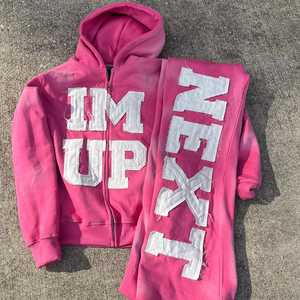 <strong>Custom</strong> Baggy Track <strong>Suit</strong> Zip up Jacket 500GSM for Unisex Jogging <strong>Suits</strong> with 100% Cotton Sweatsuit and Zipper Hoodie Sets - Product Image 1