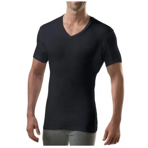 Import Austria modal 190g Anti sweat armpit padded shirt for men Men V Neck Slim fit Black