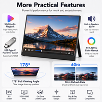 Moniteur portable ODM 15,6 pouces IPS avec écran LED Full HD USB-C, lecture multimédia sans fil pour le travail mobile et les voyages