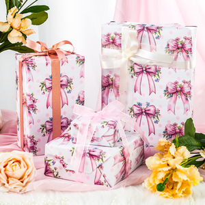 Pink Bow and Flower <b>Pattern</b> Gift Wrapping <b>Paper</b> Double Sided Coated Art <b>Paper</b> for Gift and Craft Use - Product Image 2