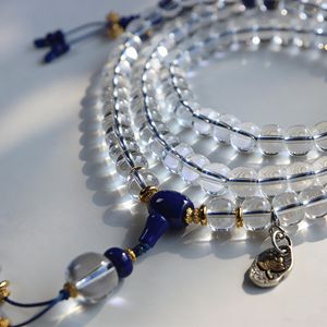 Chapelet en cristal blanc de qualité supérieure, lapis-lazuli, méditation bouddhiste, 108 perles de mala, équilibre émotionnel, bijoux en cristal - Product Image 2