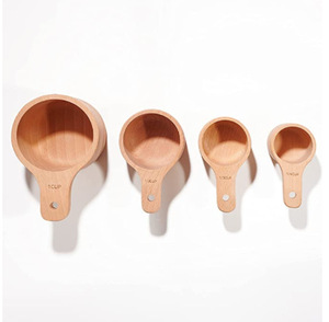 Lot de 4 tasses et cuillères en bois pour la pâtisserie, la cuisson et la mesure de la farine et du café – Vente en gros - Product Image 1