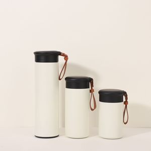 200ml 300ml 500ml Double Wall 304 Stainless Steel Vacuum Insulated Modern Camping Travel Water <b>Bottle</b> with Leather Handle - Product Image 2