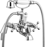 Mitigeur de bain avec douchette, style victorien traditionnel, robinet de remplissage de baignoire, à poser sur le rebord, double poignée croisée