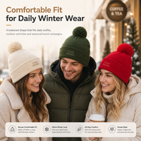Bonnet en laine unisexe tricoté torsadé avec pompon coloré et logo personnalisé, idéal pour l'hiver, le ski et les activités de plein air, avec étiquette tissée – Vente en gros