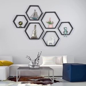 Set 6 Black Wooden Hexagon Floating <b>Shelves</b> <b>Square</b> Storage Honeycomb Boxes Single Standing OEM Design Painted Surface Storage - Product Image 3
