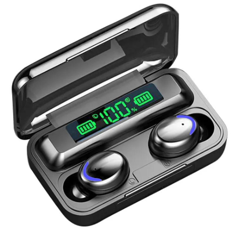 아마존 뜨거운 TWS F9-5C 무선 이어폰 이어폰 2000mah 전원 은행 게임 스포츠 터치 컨트롤 헤드셋 Airbuds 마이크