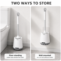 Brosse de toilette résistante à la rouille avec tête de brosse en TPR souple, support ventilé remplaçable avec couvercle, design à séchage rapide