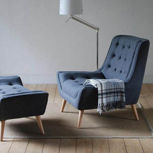 Fauteuil de salon moderne capitonné en tissu lin avec pieds en bois pour la maison, l'appartement, la chambre, le salon, la salle à manger, l'hôtel et les espaces de loisirs - Product Image 4