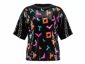 32 Designs Blusa Nera <span class=keywords><strong>con</strong></span> <span class=keywords><strong>Paillettes</strong></span> Antonio per Donna, <span class=keywords><strong>Top</strong></span> Lussuoso <span class=keywords><strong>con</strong></span> <span class=keywords><strong>Paillettes</strong></span> per Tifosi di Basket e Cheerleader - Product Image 3