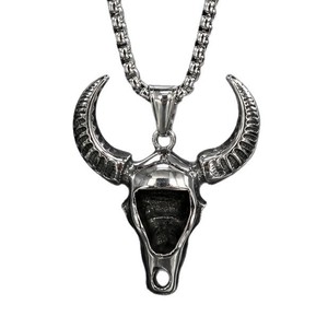 Yunnique – collier avec pendentif en forme de crâne de taureau en acier inoxydable pour hommes, chaîne de bijoux de style Vintage en forme d'animal, accessoire de mode - Product Image 3