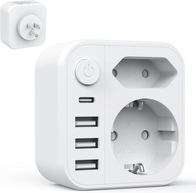 Hot Sale Germany  Travel Plug Adapter 3 USB 1Type C 16A Rated Current Custom Europe USA Plug Adapter Wholesale SDK