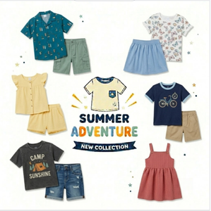 Traje de Verano Ligero de Doble Gasa para Niños, Pantalones Cortos con Cintura Elástica, Amigables con la Piel, Combinaciones Aleatorias, Envío en Paquetes - Product Image 1