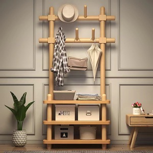 Modern Design <strong>Solid</strong> Wood Vertical Clothes Rod Bag <strong>Rack</strong> Simple Indoor Living Room Floor Stand Double for Shoes Cleaning Bedroom - Product Image 6