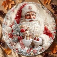 Panneau suspendu de Noël vintage en bois rond, motif Père Noël, pour décoration de porte d'entrée de Noël