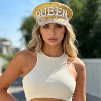 En stock, chapeau de capitaine en sequins dorés, perles et strass, chapeau de fête scintillant pour le festival Burning Man