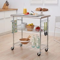 Chariot de cuisine robuste en acier inoxydable avec plateau, chariot utilitaire à roulettes avec surface de travail, chariot mobile pour la préparation des aliments