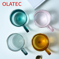 Mug en verre à double paroi OLATEC 250ML avec poignée, tasse à thé, café, eau colorée en stock