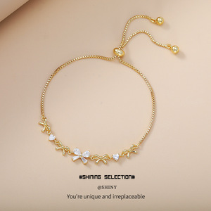 Zircon Bowknot <b>Bracelet</b> <b>Copper</b> Alloy Claw Setting Gift Jewelry Fashion Chain Link <b>Bracelet</b> - Product Image 2