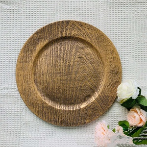 Plateaux ronds à motif de grain de bois multicolores à double placage Matériau sûr Cadeaux en gros Bol à fruits Assiettes décoratives pour chargeur - Product Image 2