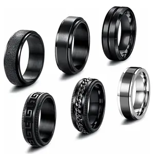 2401 yuyuan chaud titane acier hommes et femmes noir rotatif compression anti-manie anneau ensemble inoxydable mode bijoux approvisionnement
