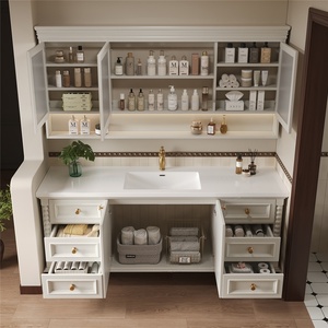 Mueble de Baño Independiente con Lavabo Integrado de Cerámica con Aspecto de Piedra de Roble Americano, Espejo con Iluminación Inteligente - Product Image 5