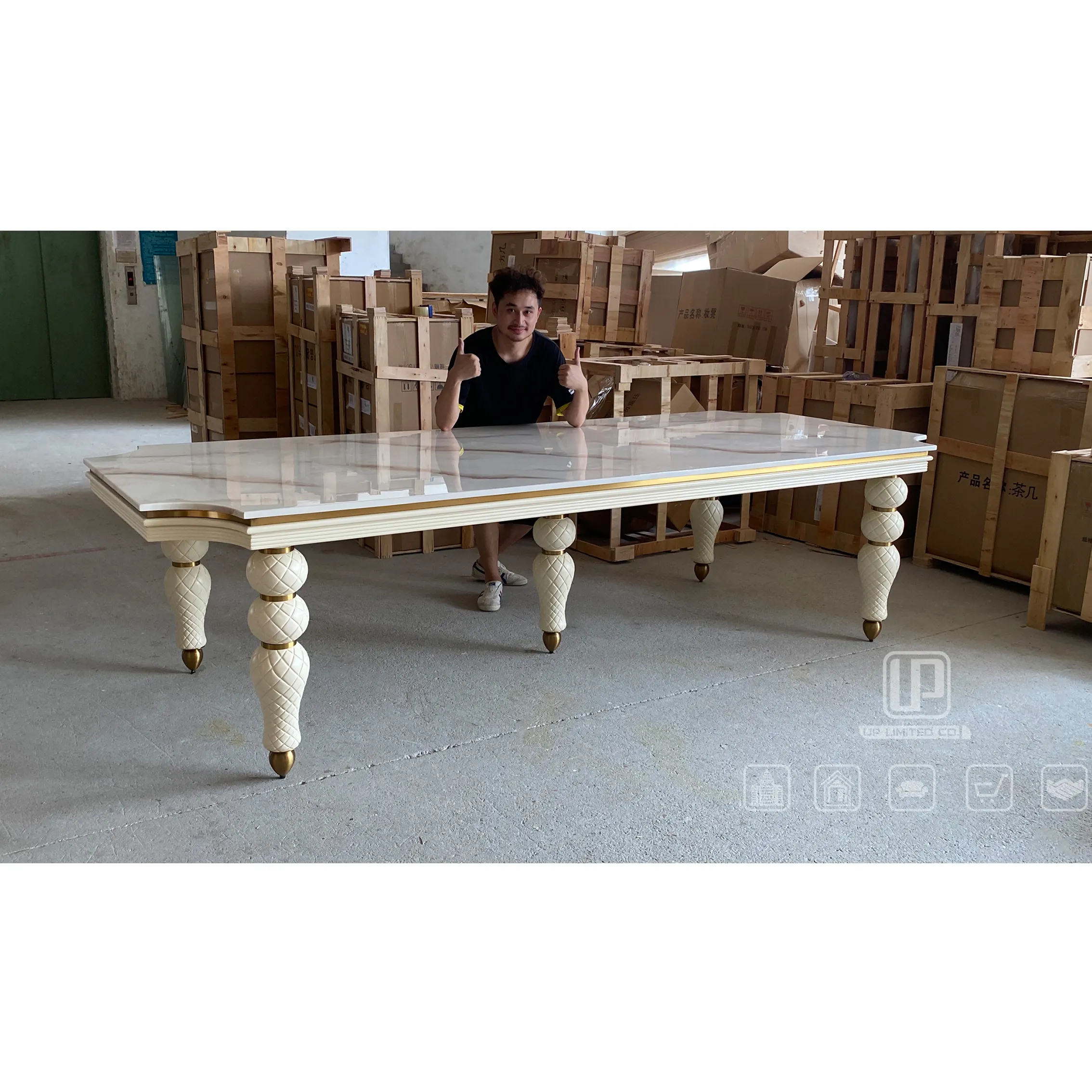 High quality custom antique modern 8 seater dinning table set luxury white natural marble dining table