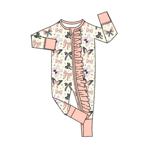 Pre-venta: Pelele de manga larga con cremallera y volantes para bebé niña, diseño de lazos de Halloween, suave y transpirable, para otoño - Product Image 2