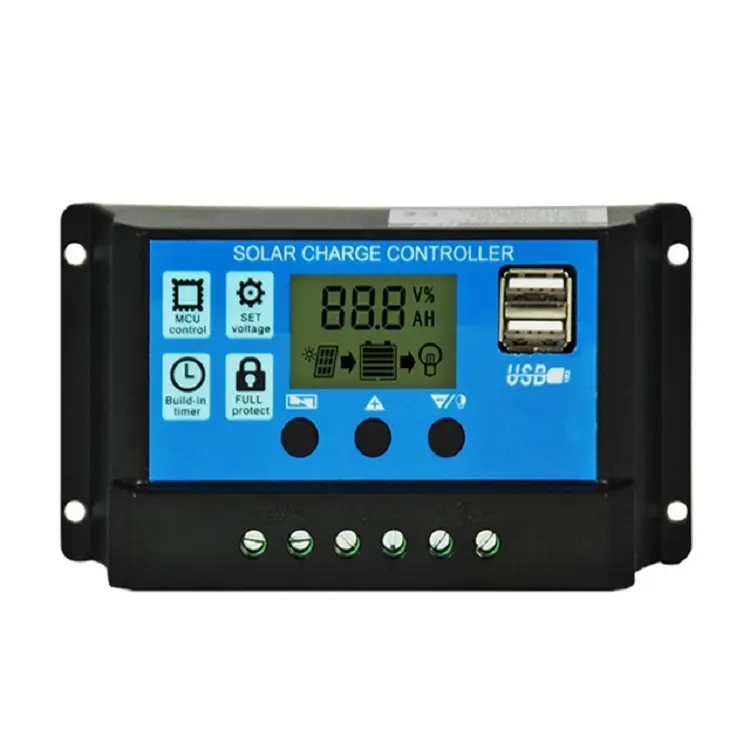 PWM Solar Panel Controller LCD display 12v 24v Battery Charger 10a 20a 30 amp dual USB auto pwm solar charge controller