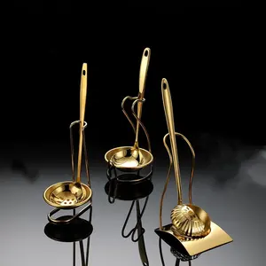 Gold plated Spoon Rack Standing Vertical rest Stainless Steel Spoon ladle Holder with Bowl