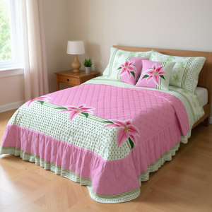 Edredón doble Dalila con volantes y estampado floral, colcha de poliéster para uso doméstico - Product Image 2