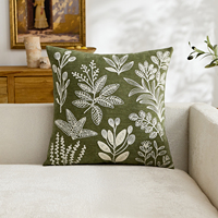 Luxuriöser Bestickter Kissenbezug Boho Blatt Botanischer Kissenbezug Dekorativer Baumwoll-Leinen Kissenbezug für Couch Sofa