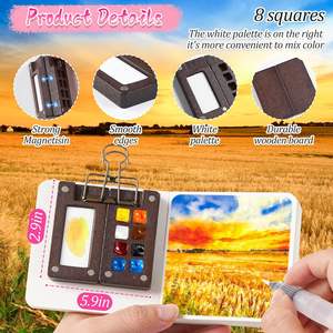 Mini Set de Pintura de <span class=keywords><strong>Acuarela</strong></span> de 12 Colores, Kit de <span class=keywords><strong>Acuarela</strong></span> Portátil de Bolsillo con Paleta de Madera de 8 Compartimentos, Cuaderno de Dibujo y Clip Metálico - Product Image 5