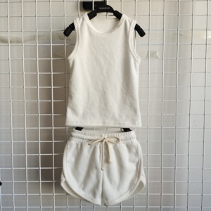 Canotta e pantaloncini senza maniche in cotone tinta unita per bambini - Product Image 6