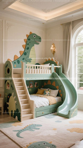 <span class=keywords><strong>Lit</strong></span> dinosaure pour chambre à thème garçon, <span class=keywords><strong>lit</strong></span> superposé, <span class=keywords><strong>lit</strong></span> mezzanine double, <span class=keywords><strong>avec</strong></span> toboggan et <span class=keywords><strong>rangement</strong></span>, adapté aux jeunes enfants et aux adultes - Product Image 2