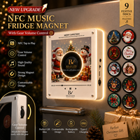 BRAVION Nouvelle version améliorée NFC Musique Aimant de réfrigérateur avec contrôle du volume par bouton, 9 disques personnalisables, Ensemble cadeau de Noël, Haut-parleur lumineux