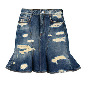 تنورة دينم زرقاء صغيرة مخصصة عالية الخصر غسلها ثقيلة رقعة دمرت ممزقة لطيف خمر ملابس الشارع للخريف الفتيات الساخنة - Product Image 5