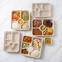 Meilleure Vente : Boîte à lunch multi-compartiments 6 sections en pulpe de canne à sucre écologique de 32 oz avec couvercle, idéale pour cantines de prison et buffets