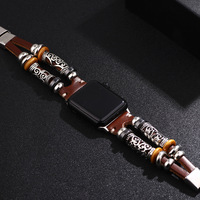 Bracelet de montre en cuir enveloppé de tubes en acier inoxydable multicouche rétro de luxe pour Apple Watch 46 mm