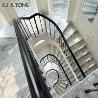 Escalier intérieur en marbre personnalisé de luxe Escalier incurvé en acier inoxydable Main courante Escalier en colimaçon