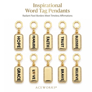 Colgantes con Palabras Inspiradoras |   Dijes Rectangulares con Letras de Latón Chapado en Oro de 18K y Micro Pavé de Circonitas para Creación de Joyería DIY - Product Image 2