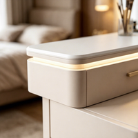 Nouvelle coiffeuse de style crème, table de maquillage moderne avec miroir LED intégré et rangement, table de maquillage pour chambre à coucher