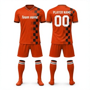 Custom Sublimation <b>Soccer</b> Jersey V-neck Short Sleeve Orange Checkered Pattern 100% Polyester Breathable Adult Men's Team Apparel - Product Image 1