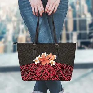 Red Original Tribal Polynesian Hibiscus Plumeria Floral Print 2020 Trendy Purse Fashion Big Size Handbags for Women Pod Custom