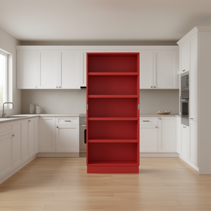 Armoire de rangement de cuisine autoportante rouge à 5 niveaux avec portes doubles, armoire de salle à manger - Product Image 2