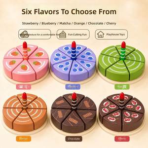 <b>Wooden</b> Slicable Birthday Cake Pretend Play Kit Detachable Fruit <b>Slices</b> Toddler Dessert Cutting Role Play Educational Toy - Product Image 1