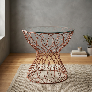 <b>Iron</b> Powder Coated Wire Coffee <b>Table</b> with Glass Top Luxury Antique Design - Product Image 2