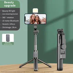 Extensão dobrável 1 metro LED luz de preenchimento estabilizador portátil Bluetooth selfie stick tripé controle remoto