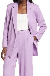 Nuovi modelli personalizzati classici in cotone e lino con colletto intagliato maniche lunghe completi da <span class=keywords><strong>donna</strong></span> giacche da <span class=keywords><strong>donna</strong></span> con un bottone - Product Image 2
