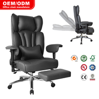 Chaise de bureau exécutive ergonomique à dossier haut, extra-large, en cuir noir confortable, avec inclinaison complète à 180 degrés